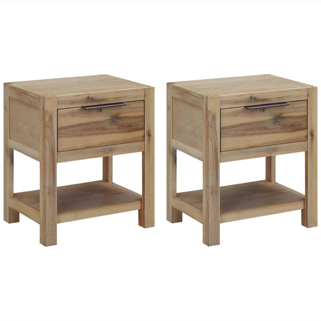 vidaXL Solid Acacia Wood and MDF Nightstands - Set of 2, Brown 15.7"x11.8"x18.9", Distressed Finish, Bedroom Table, Storage Solution, Retro Style